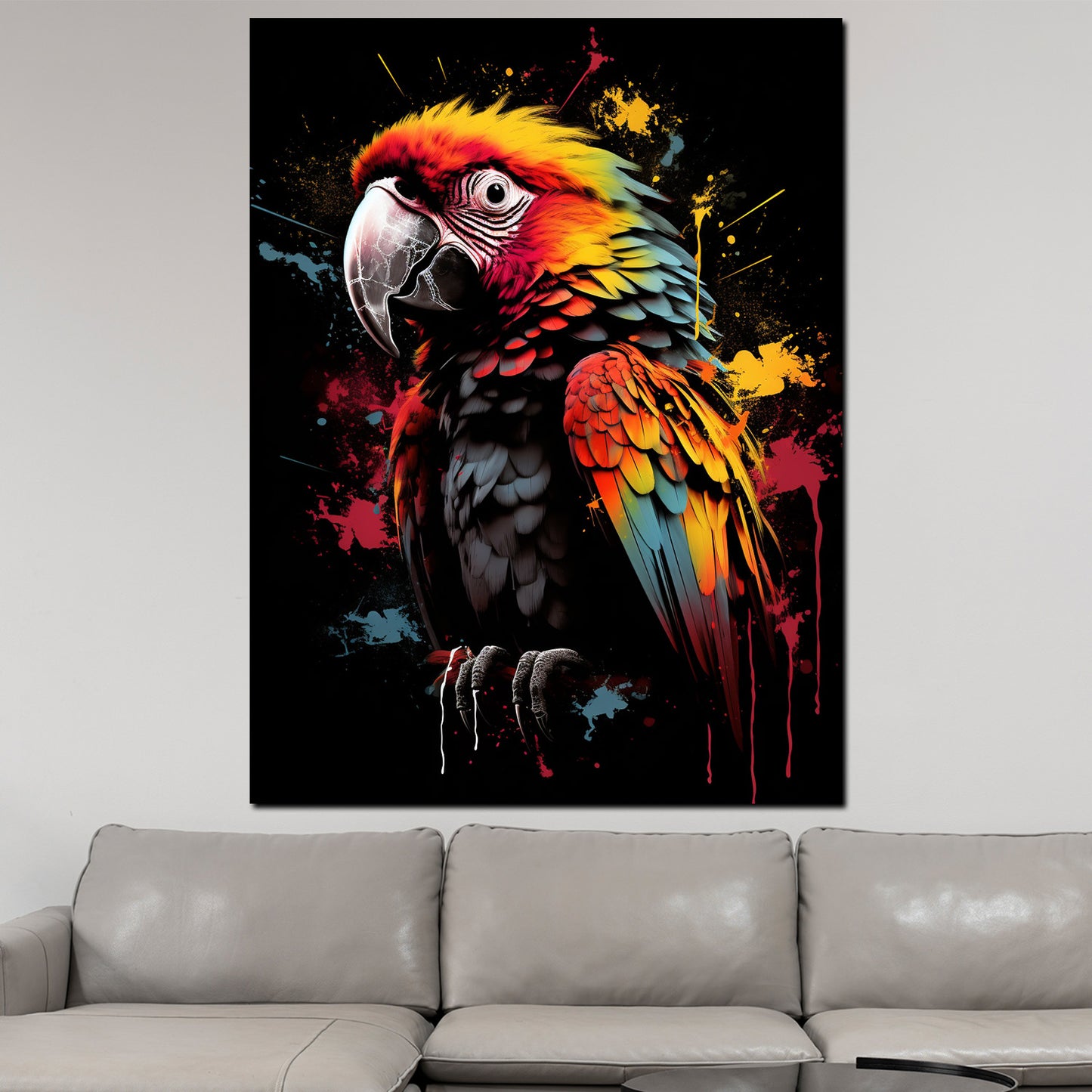 Schöner bunter Papagei Dark Style Wandbild Kunstwerk