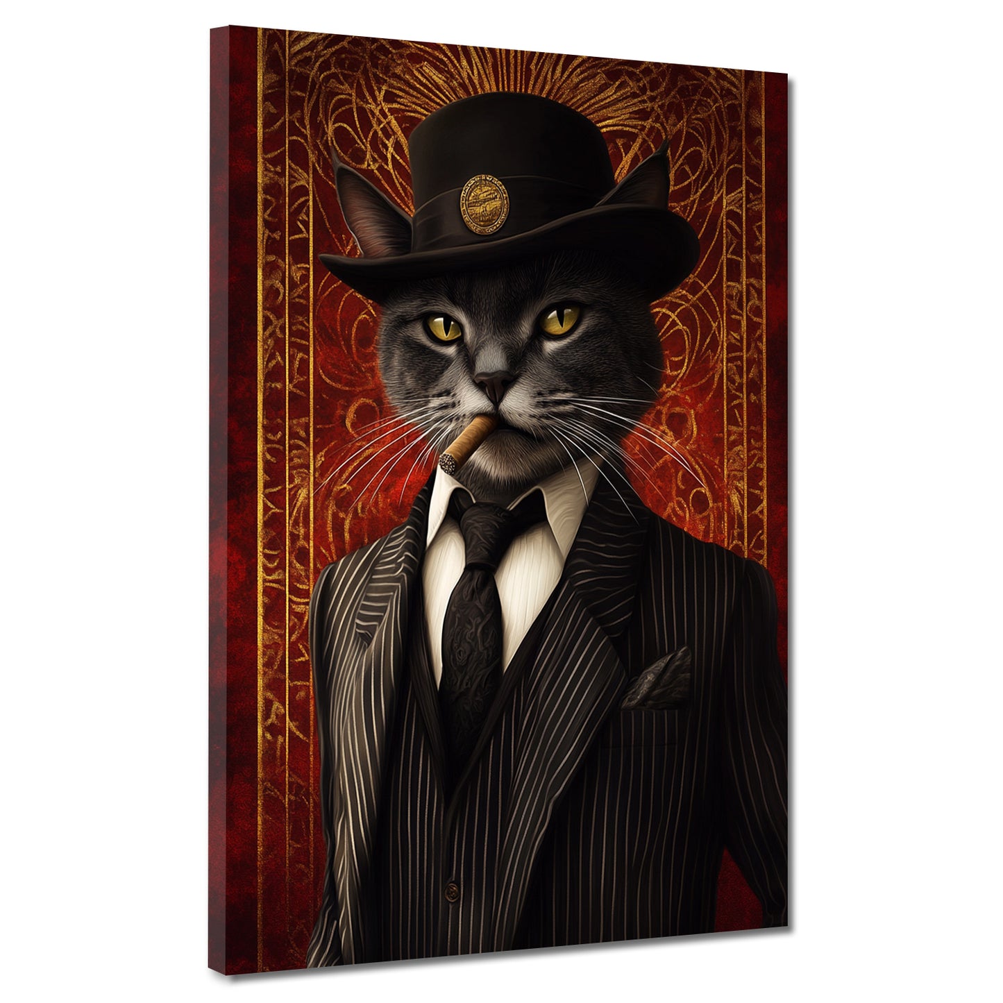Wandbild Kunstwerk schwarze Katze Anzug Zigarre Hut Eleganz Vintage modern