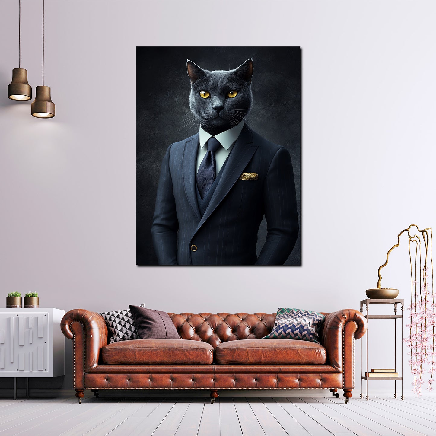 Wandbild Kunstwerk schwarze Katze im Anzug Eleganz Stil modern