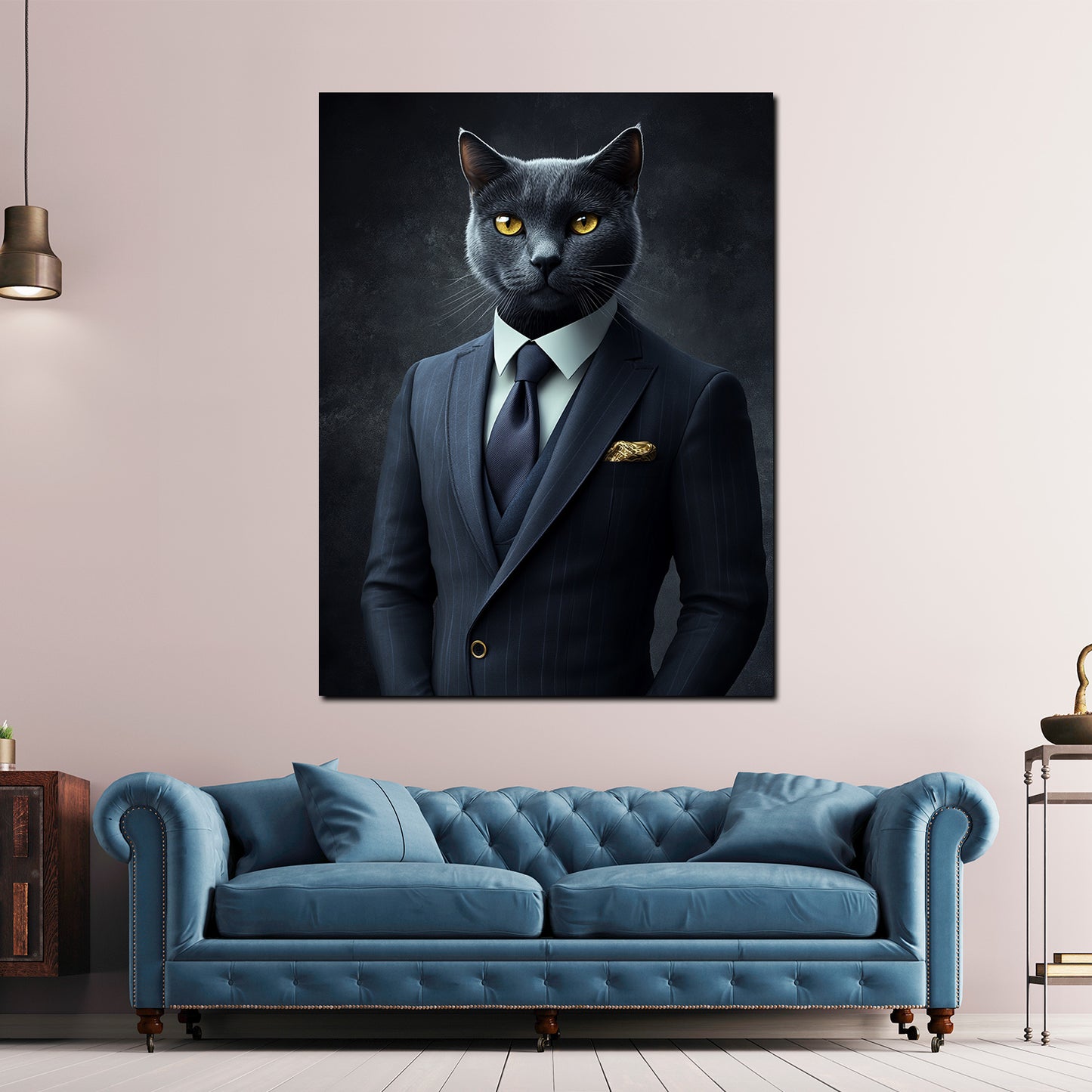 Wandbild Kunstwerk schwarze Katze im Anzug Eleganz Stil modern