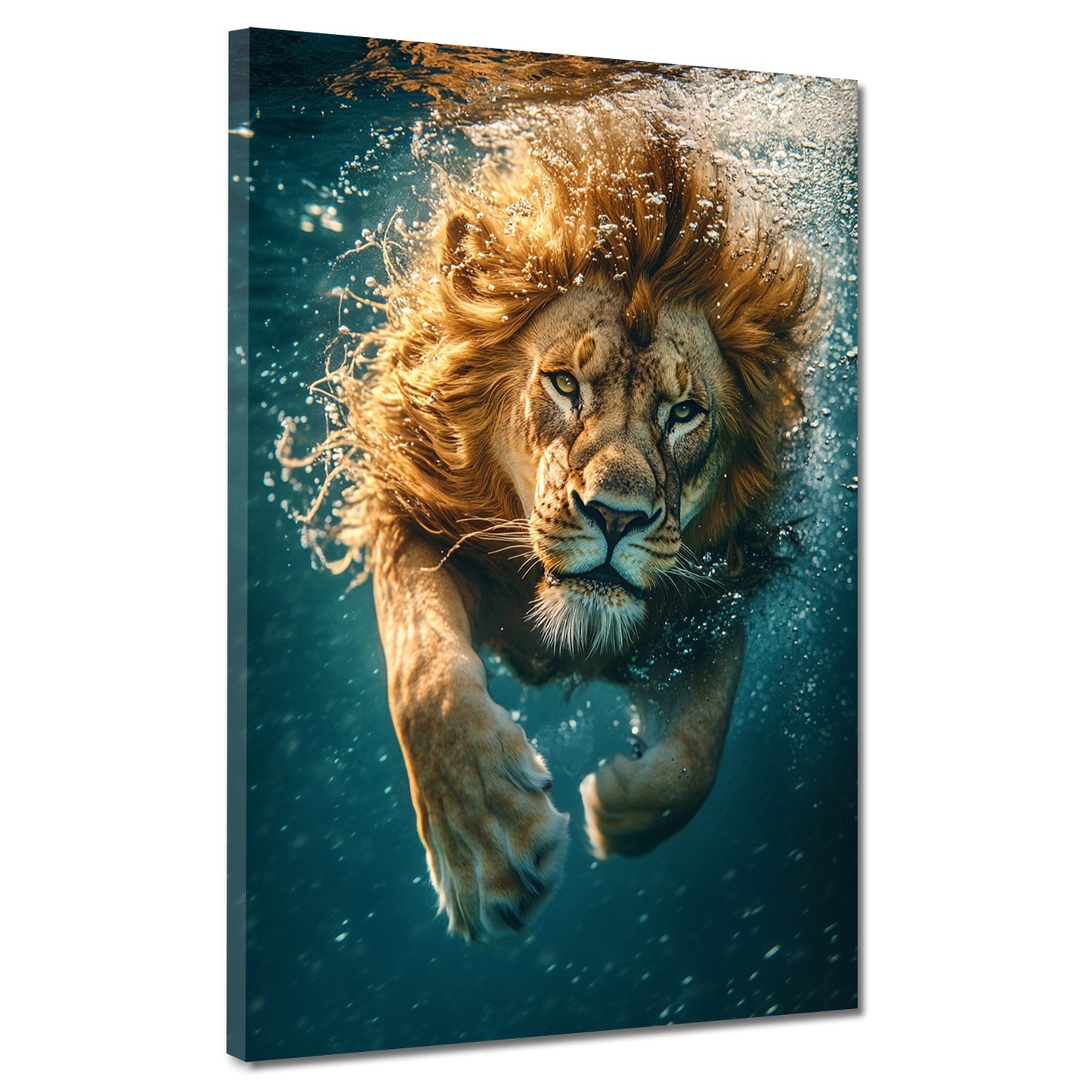 Wandbild Kunstwerk schwimmender Löwe Energie