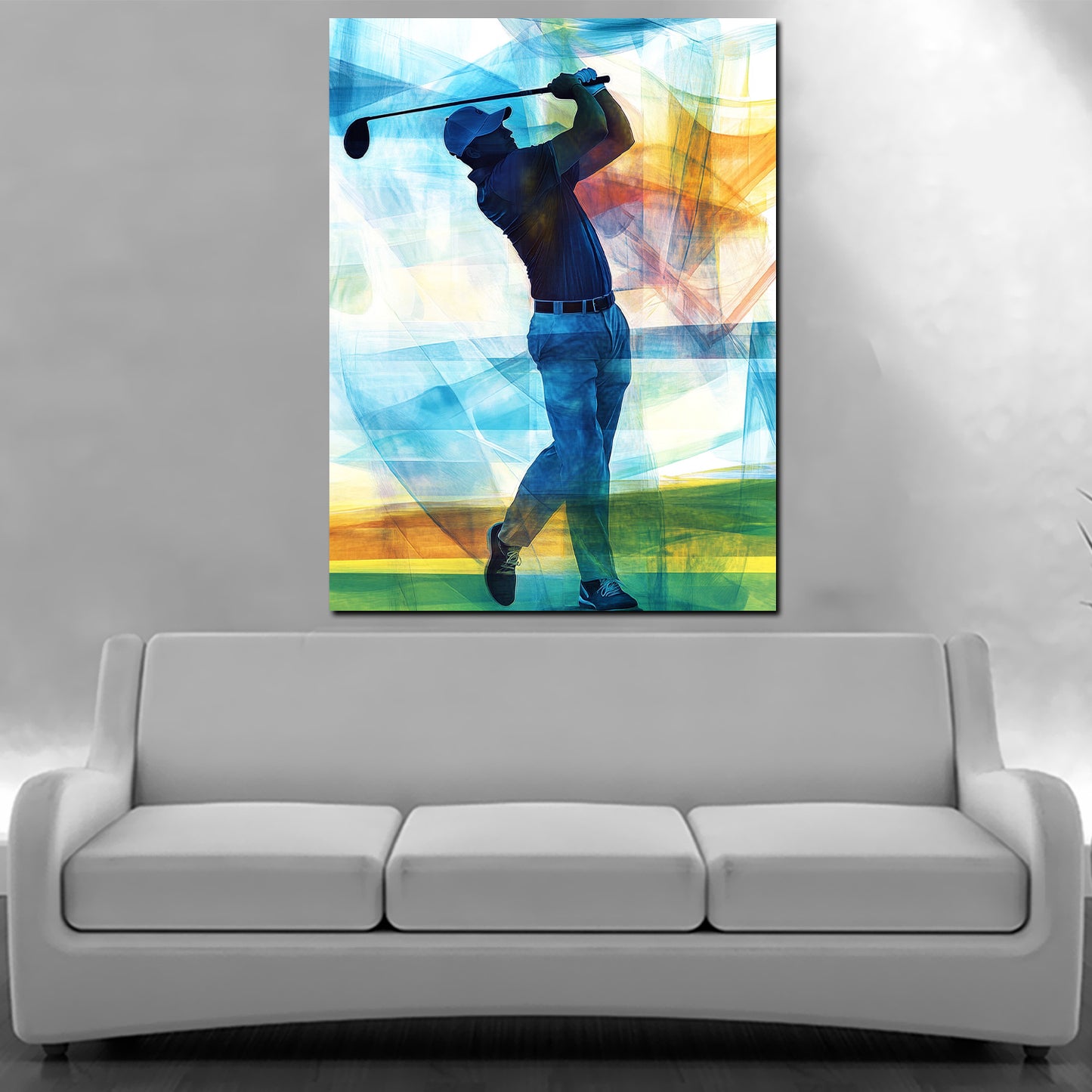 Wandbild Kunstwerk sportlicher Golfer in Bewegung