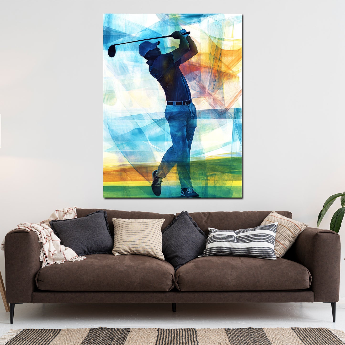 Wandbild Kunstwerk sportlicher Golfer in Bewegung