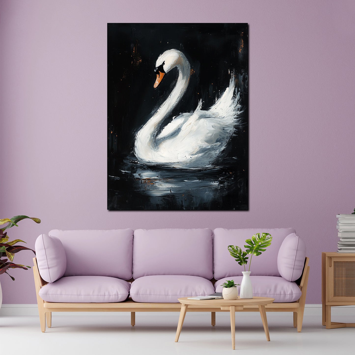 Wandbild Kunstwerk weißer Schwan im Wasser Anmut Naturstil modern