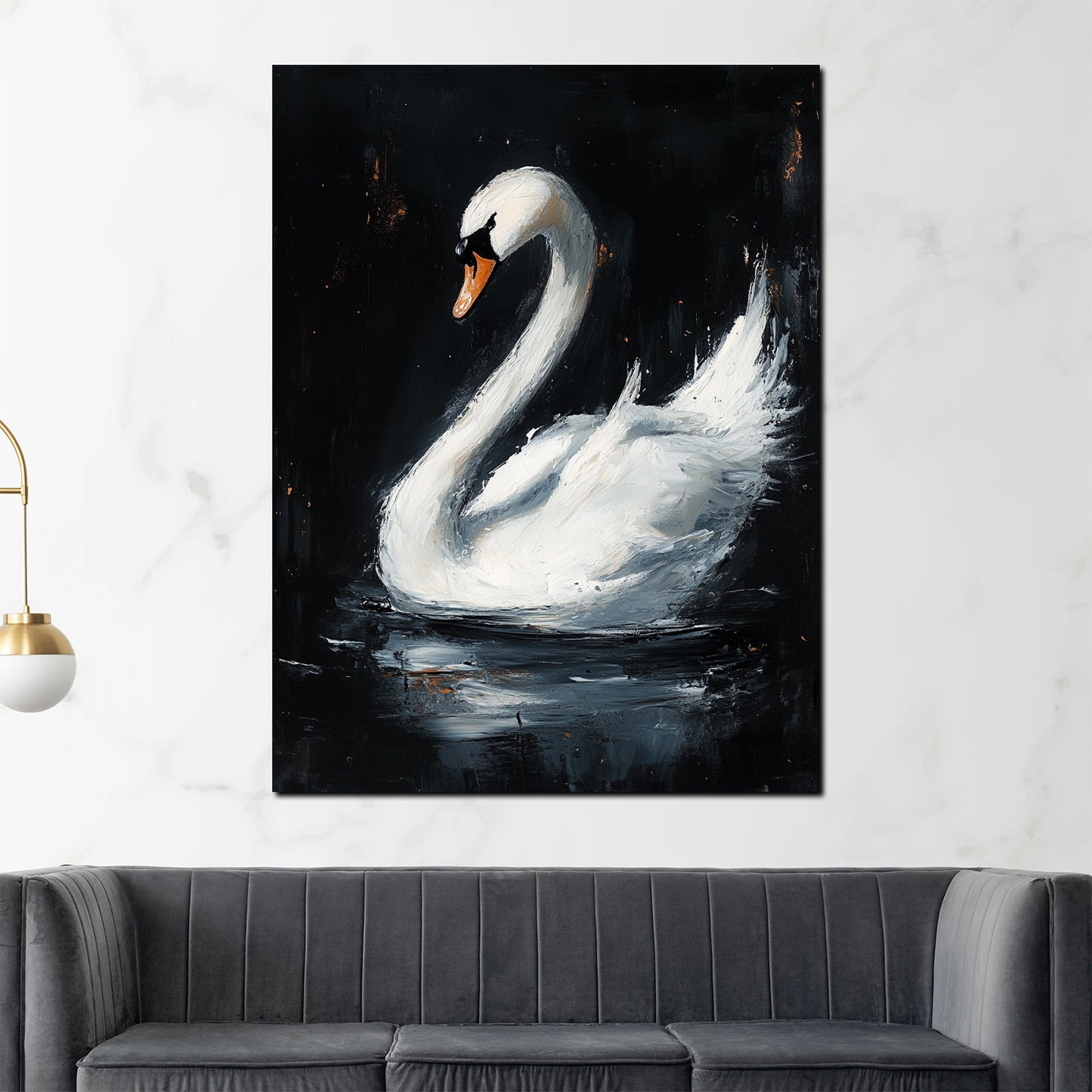 Wandbild Kunstwerk weißer Schwan im Wasser Anmut Naturstil modern