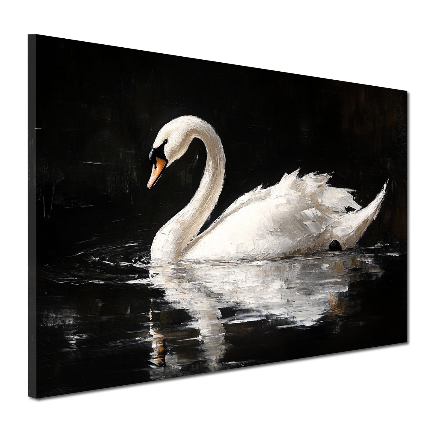 Wandbild Kunstwerk weißer Schwan auf dem Wasser Spiegelbild Naturstil modern