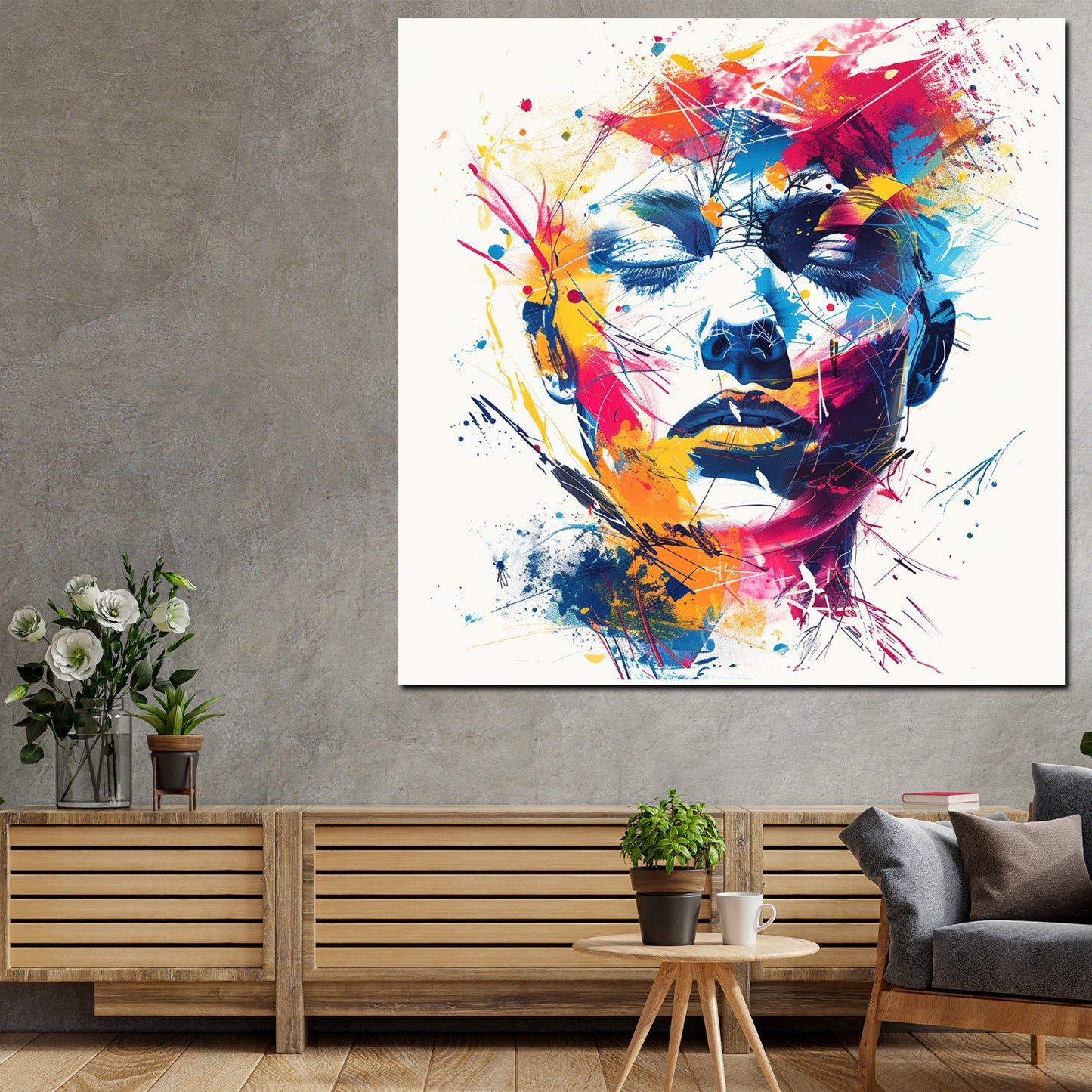 Pop Art wunderschönes Gesicht Splash Wandbild Kunstwerk