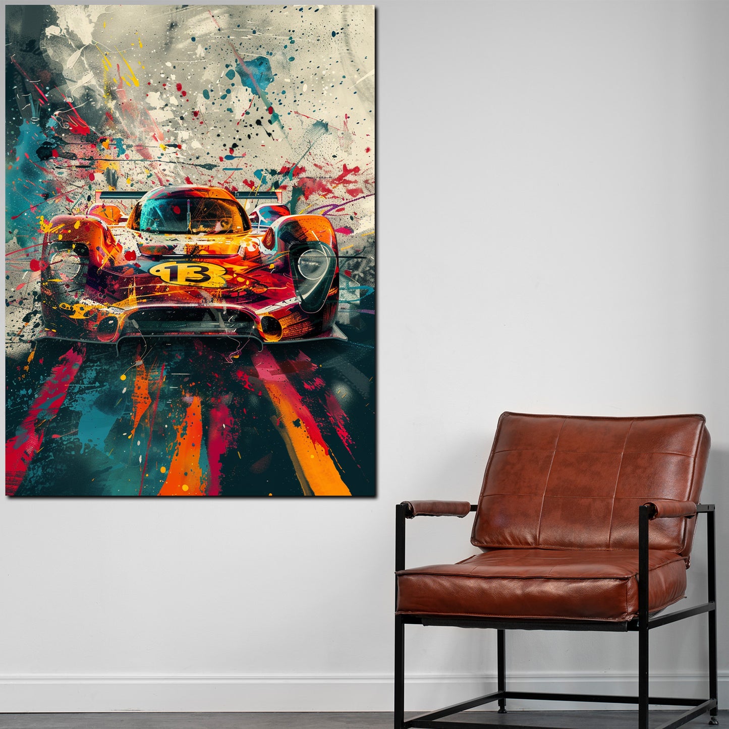 Rennwagen Pop Art mit Farbeffekten abstrakt Wandbild Kunstwerk