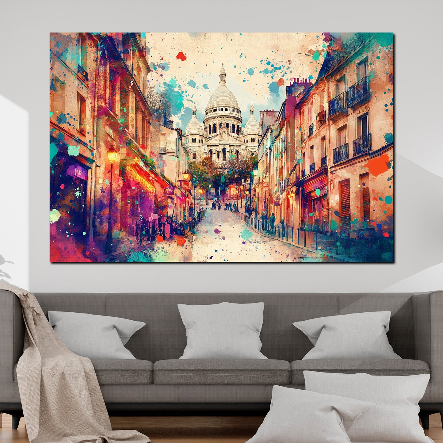 Wandbild Städte abstrakt Paris Sacré-Cœur Pop Art farbenfroh