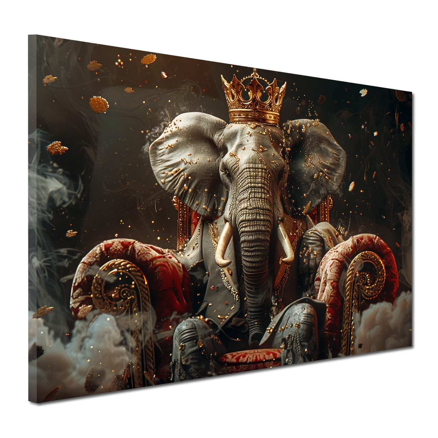 Wandbild majestätischer Elefant mit Anzug und Krone auf königlichem Thron