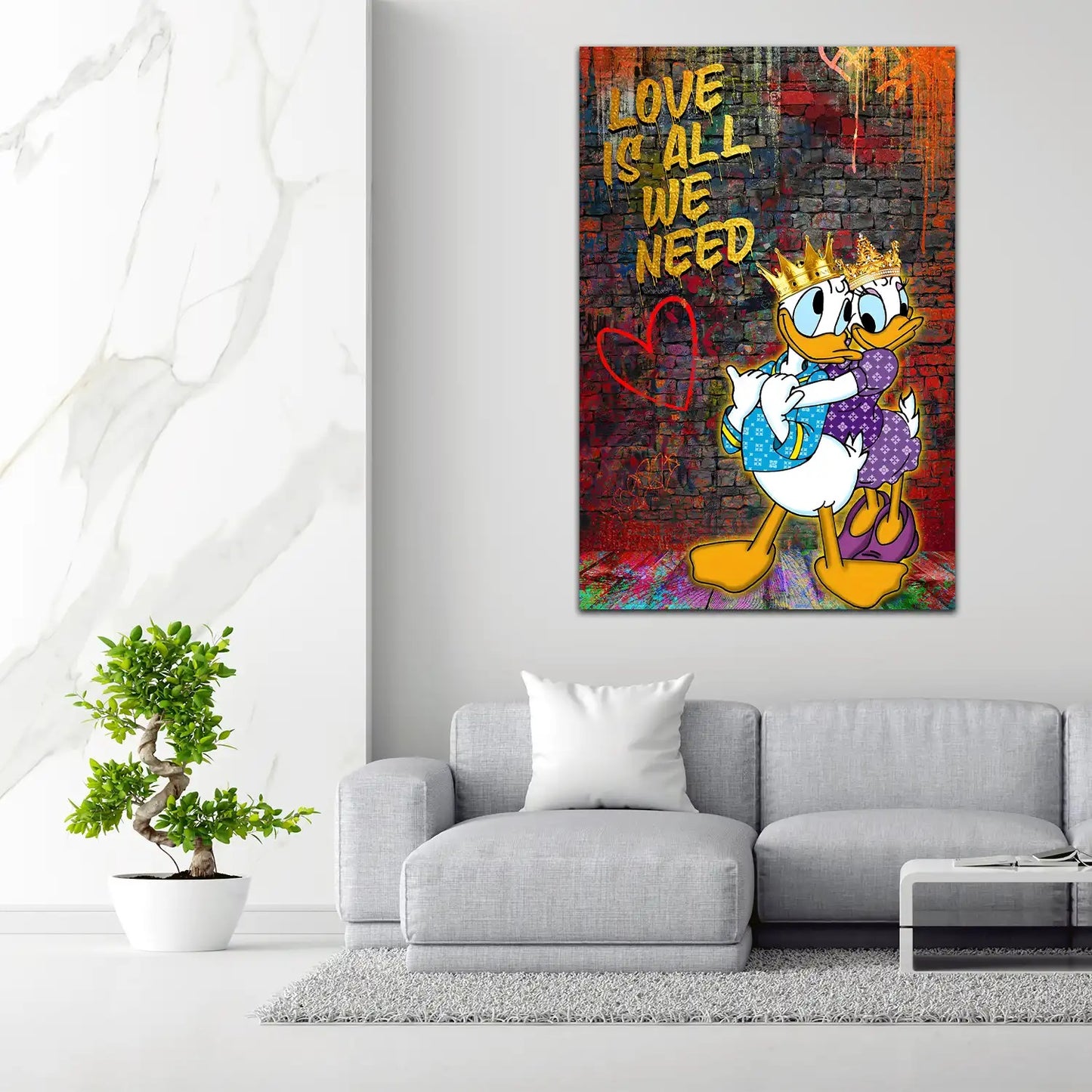 King Donald Love Is All We Need, Pop Art Comic Wandbild Kunstwerk