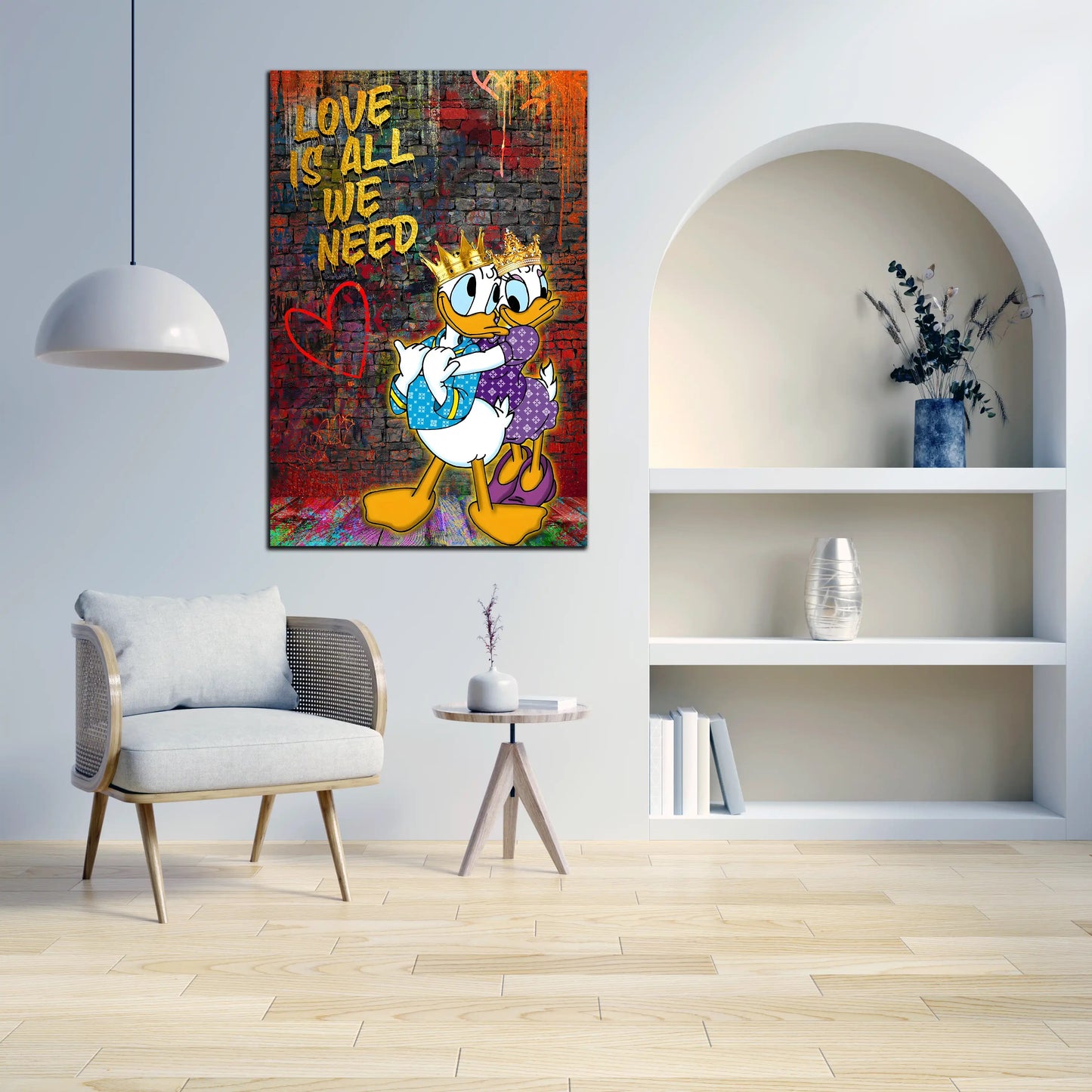 King Donald Love Is All We Need, Pop Art Comic Wandbild Kunstwerk