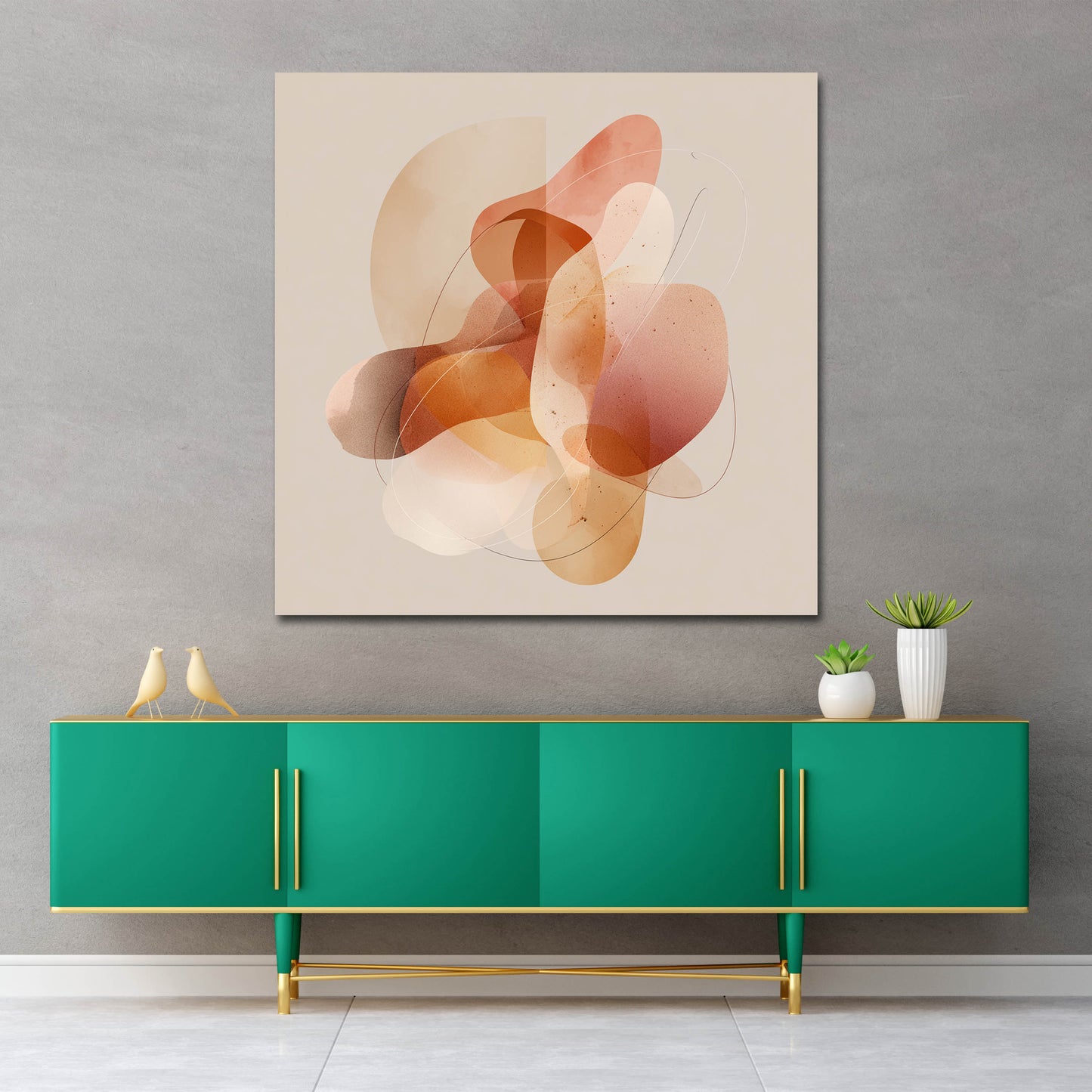 Minimalistische Kunst Beige Orange Transparentlook Wandbild