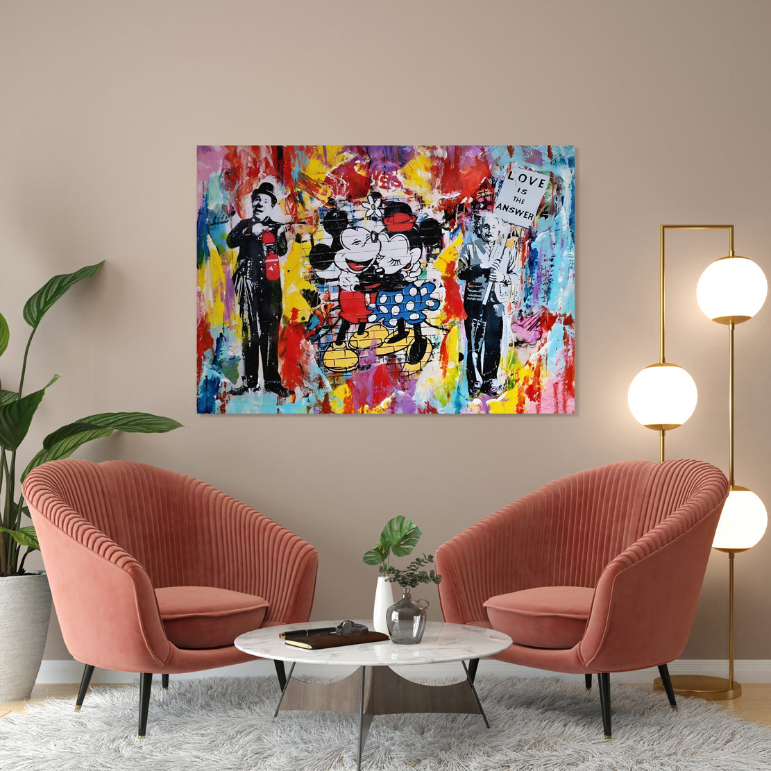 Minnie & Mickey Love Is The Answer, Comic Wandbild Kunstwerk