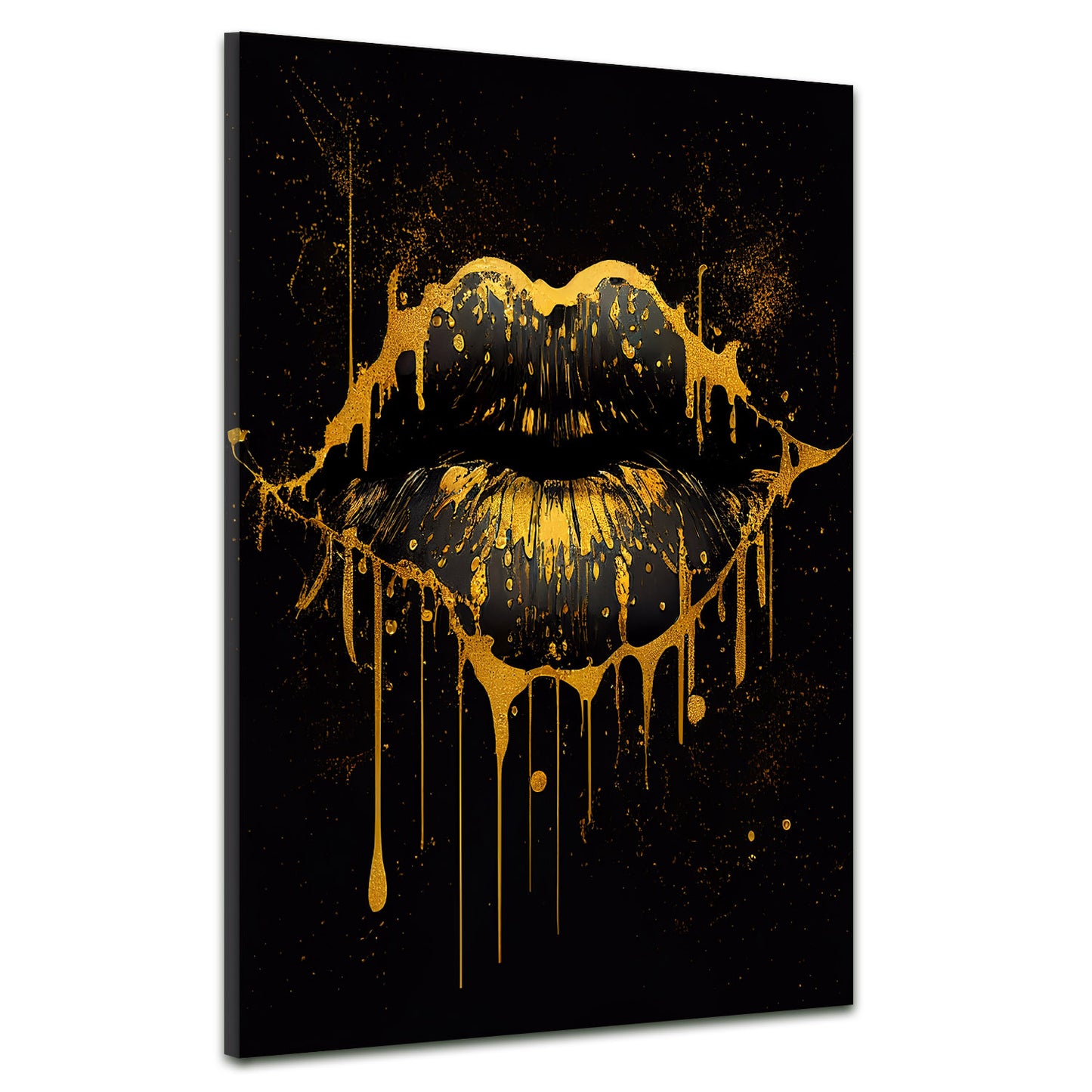 Wandbild Kunstwerk Abstract Golden Lips, Pop Art