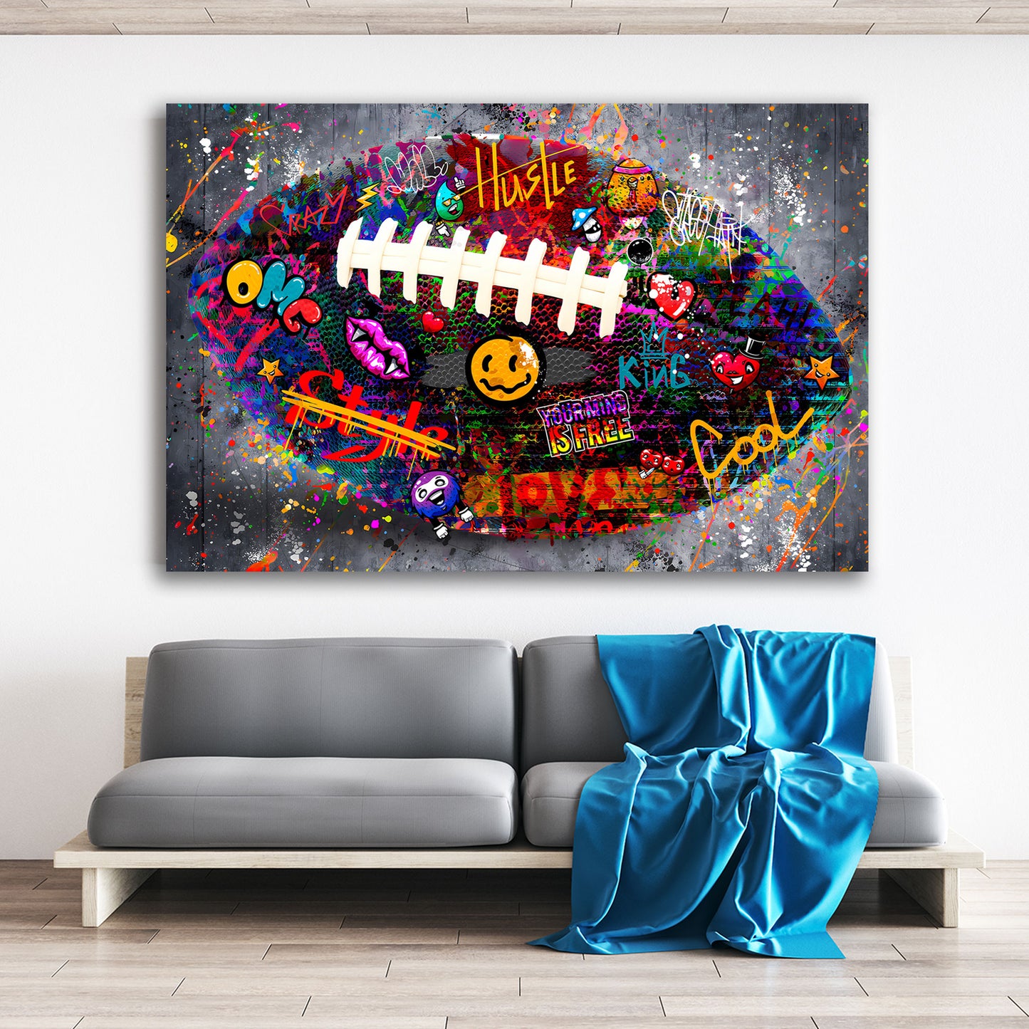 Rugby Graffiti Street Art Wandbild Kunstwerk Football