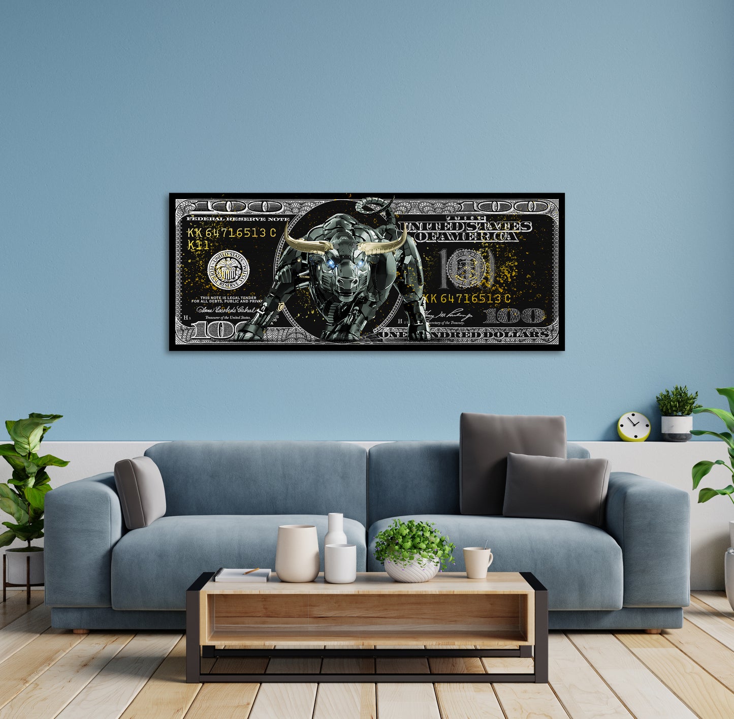 100 Dollar Trading Bull, Geld & Erfolg Börse Wandbild Kunstwerk