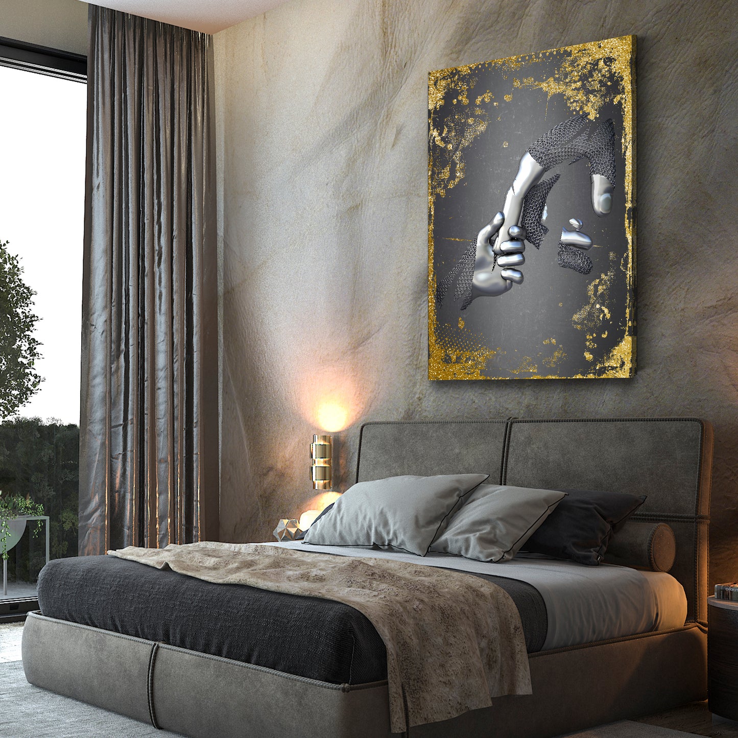 Abstract Metallfigur Hände Metallic Wandkunst Körper Wandbild Kunstwerk