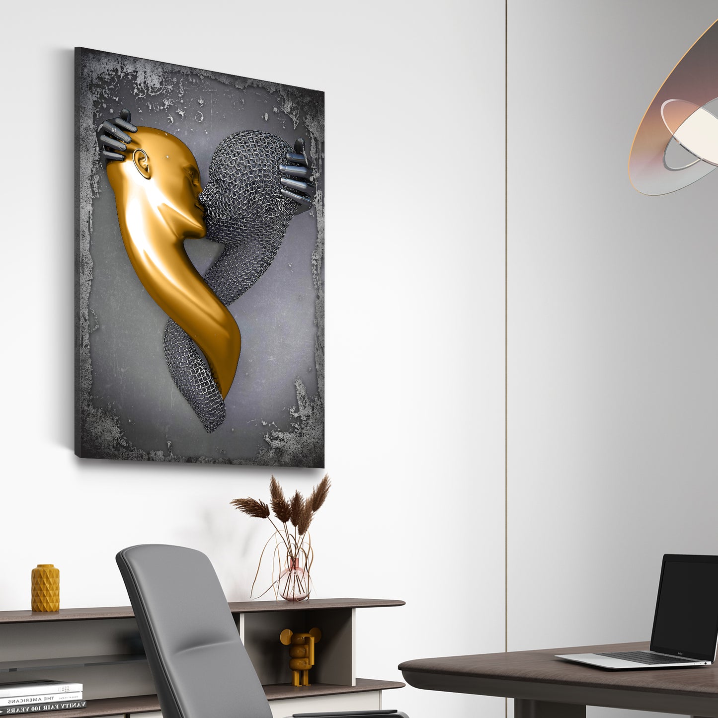 Abstract Metallfigur Kiss Metallic Wandkunst Körper Wandbild Kunstwerk