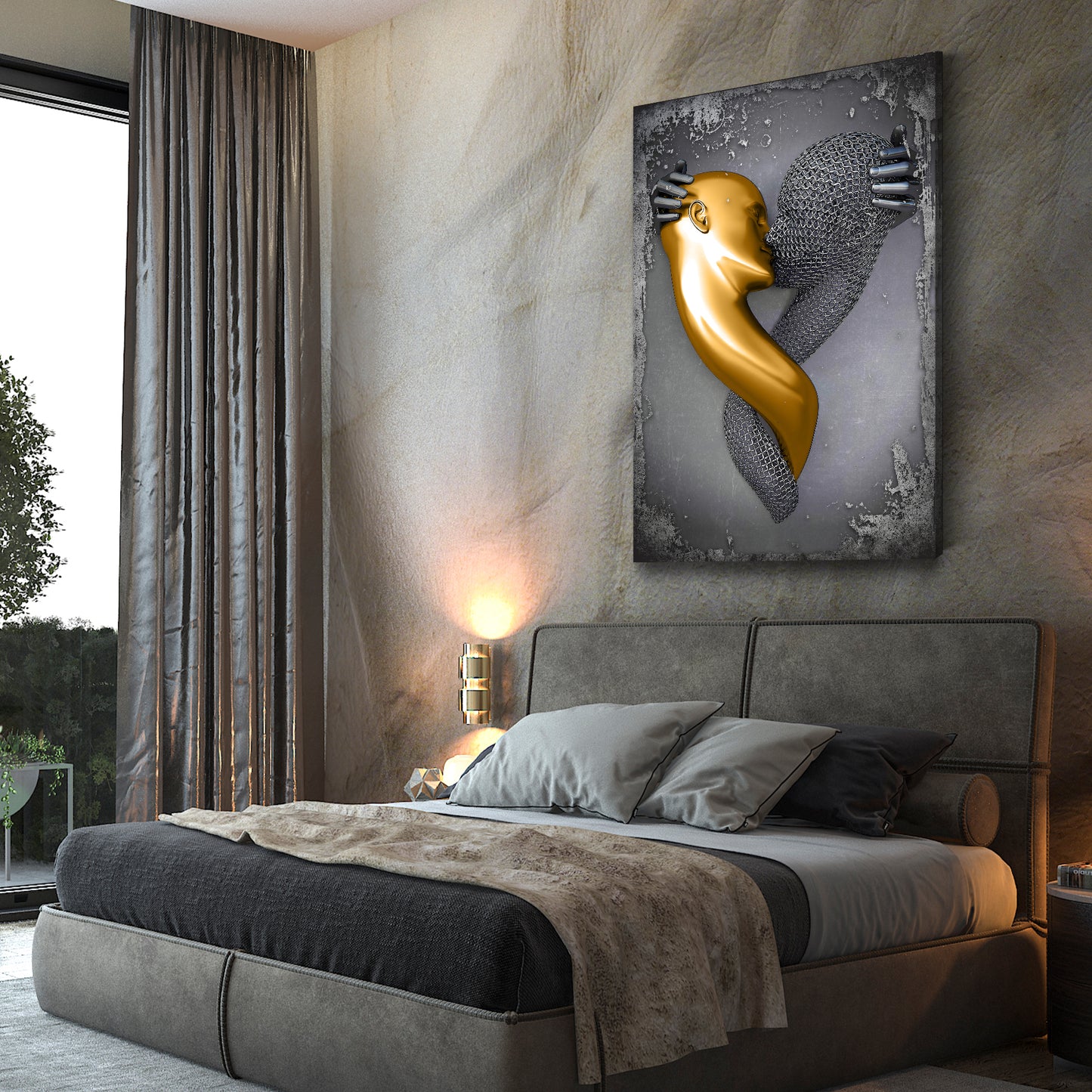 Abstract Metallfigur Kiss Metallic Wandkunst Körper Wandbild Kunstwerk