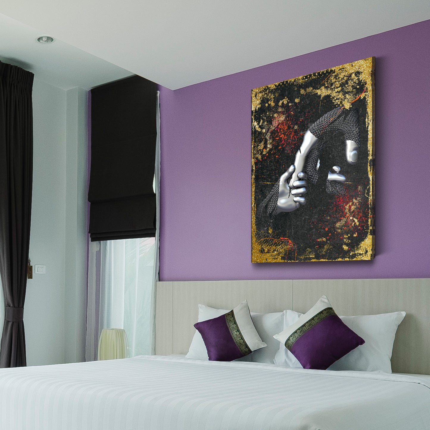 Abstract Metallfiguren Metallic Hände Kunst Gold Colour Wandbild Kunstwerk