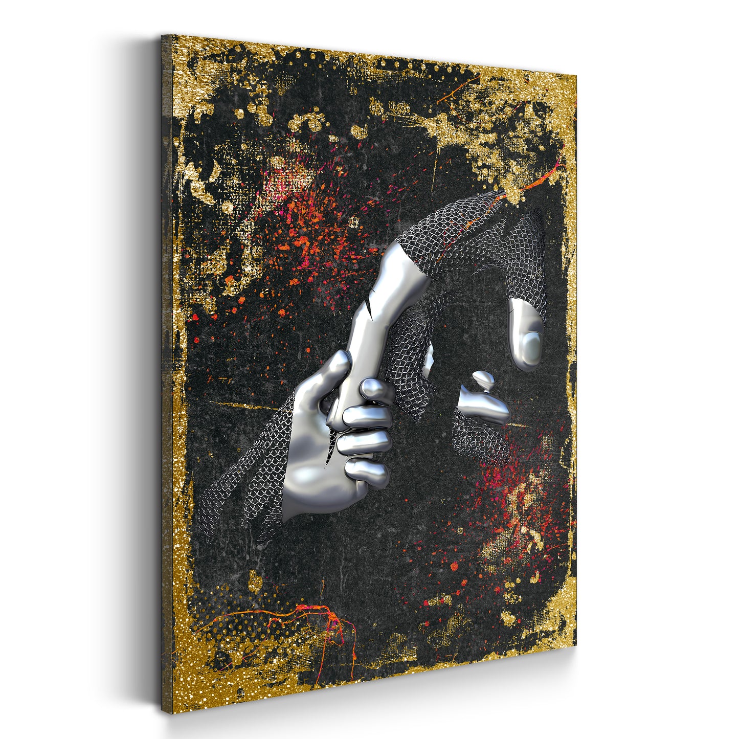 Abstract Metallfiguren Metallic Hände Kunst Gold Colour Wandbild Kunstwerk