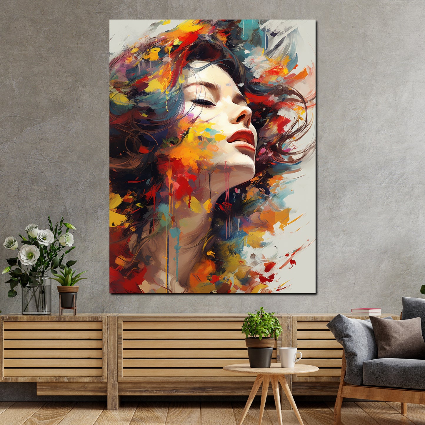 Pop Art Abstrakt Frau im Wind Wandbild Kunstwerk