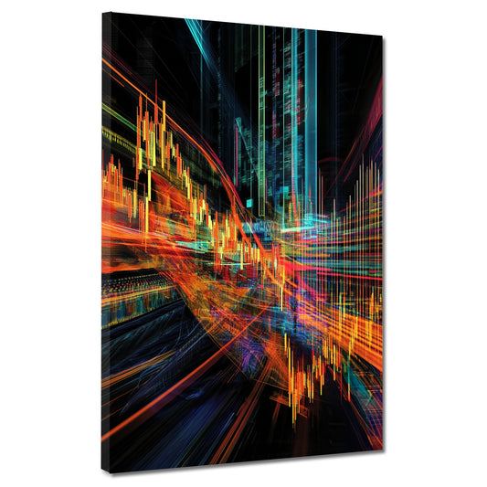 Wandbild Kunstwerk Aktiencharts Börse Neonfarben modern