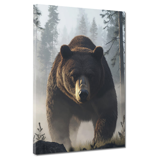 Bär bei Morgenstimmung im Wald Wandbild Kunstwerk