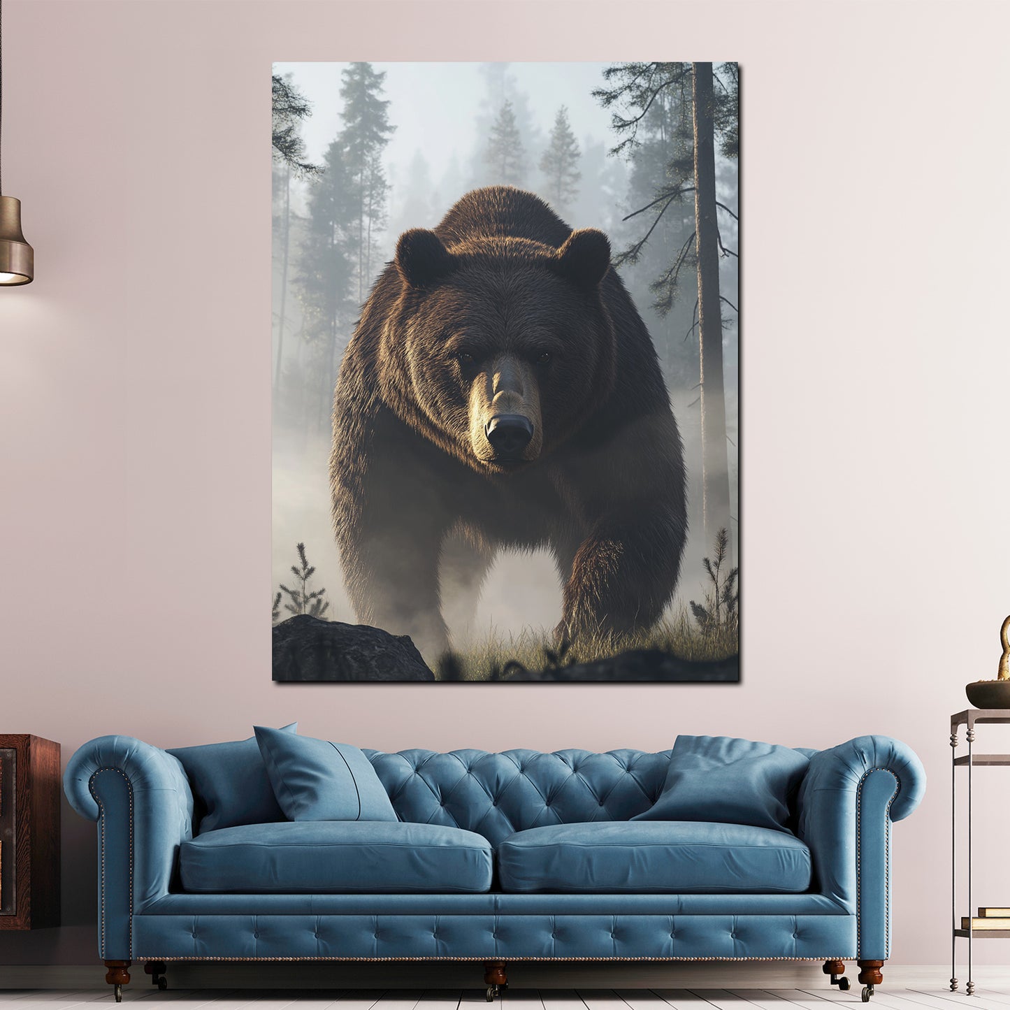 Bär bei Morgenstimmung im Wald Wandbild Kunstwerk