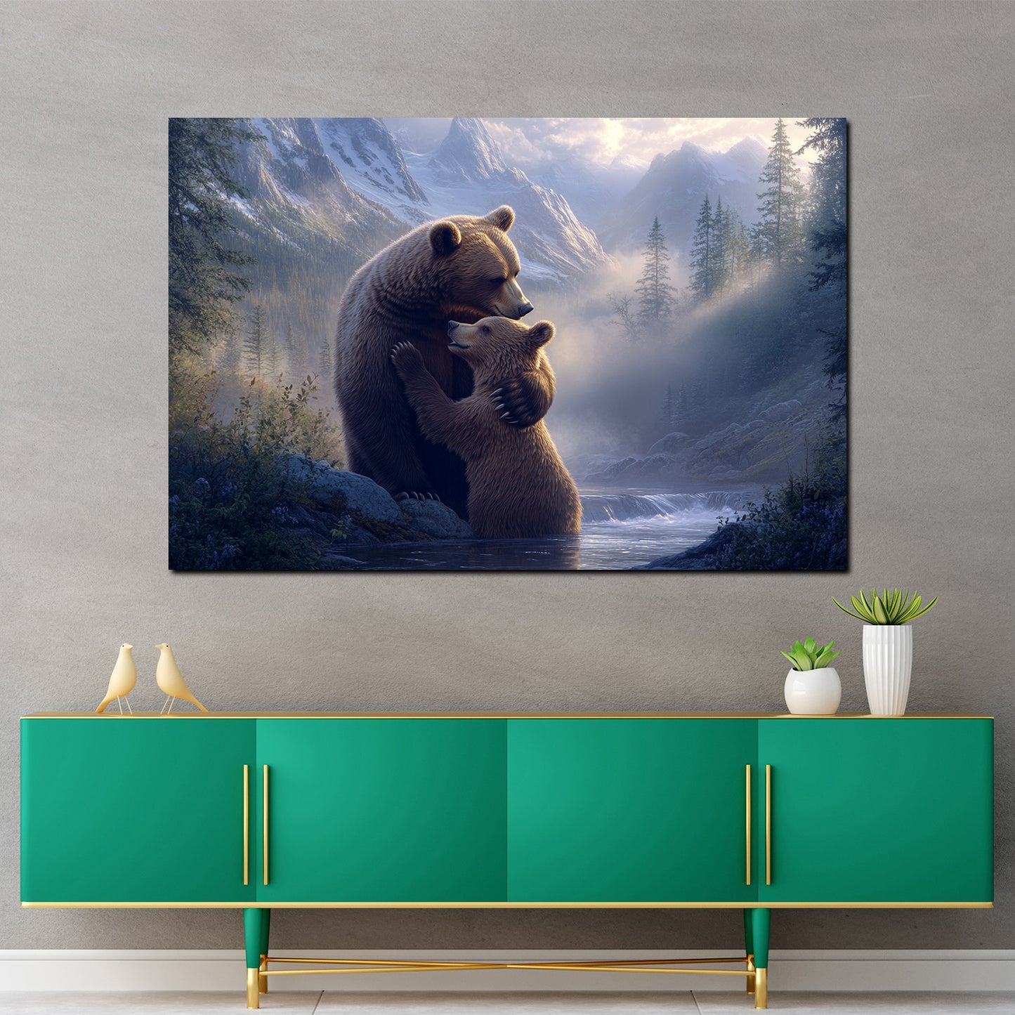 Wandbild Kunstwerk Bärenliebe Zärtlichkeit Wildnis