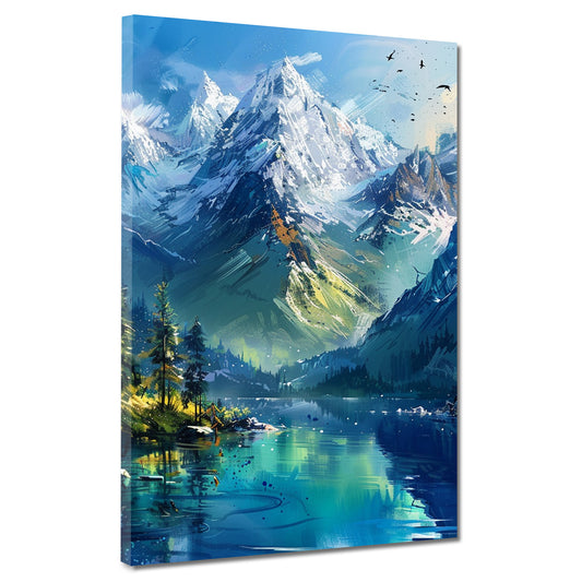 Wandbild Kunstwerk Berge und Natur reflektierend im Wasser