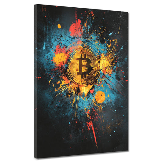 Wandbild Kunstwerk Bitcoin Pop Art Krypto Farbspritzer Motivation modern