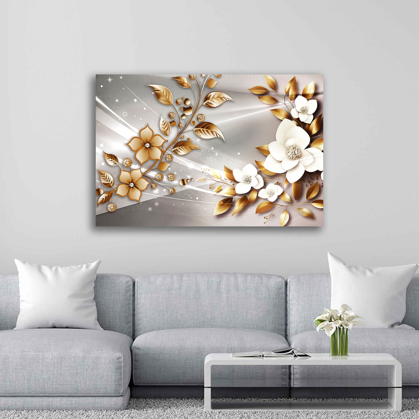 Blumen Gold Style Wandbild Kunstwerk