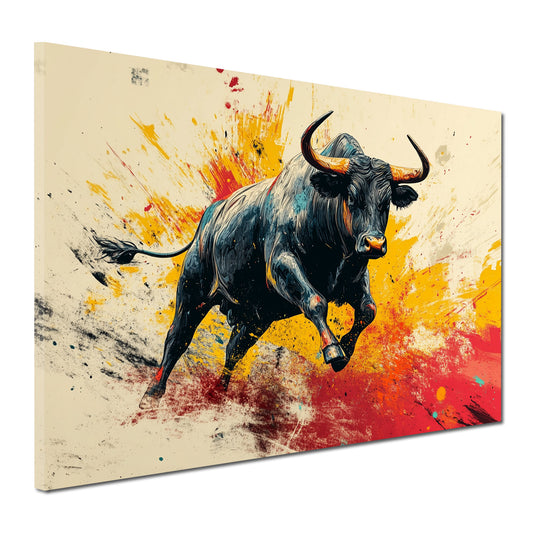 Wandbild Kunstwerk Bulle Börse Dynamik Farben Energie modern