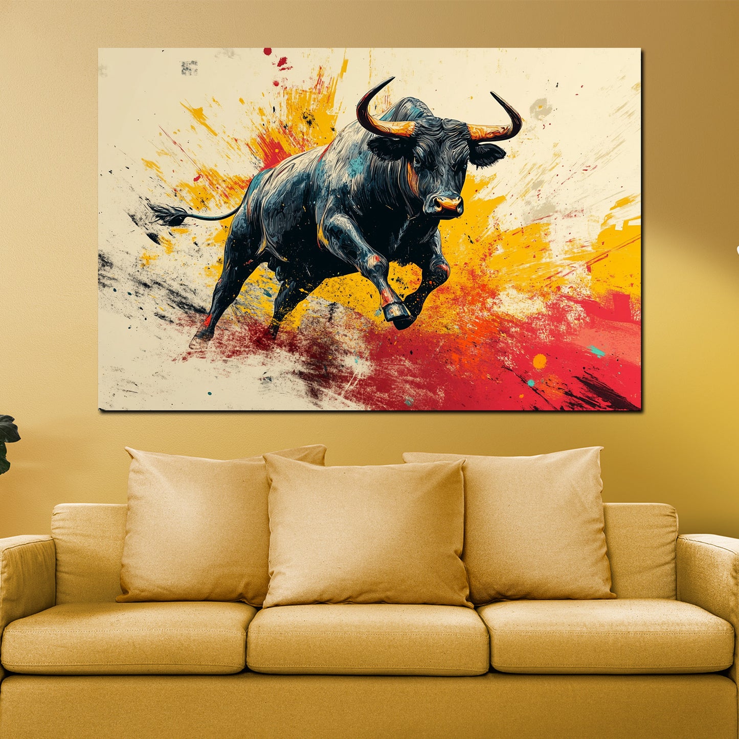 Wandbild Kunstwerk Bulle Börse Dynamik Farben Energie modern