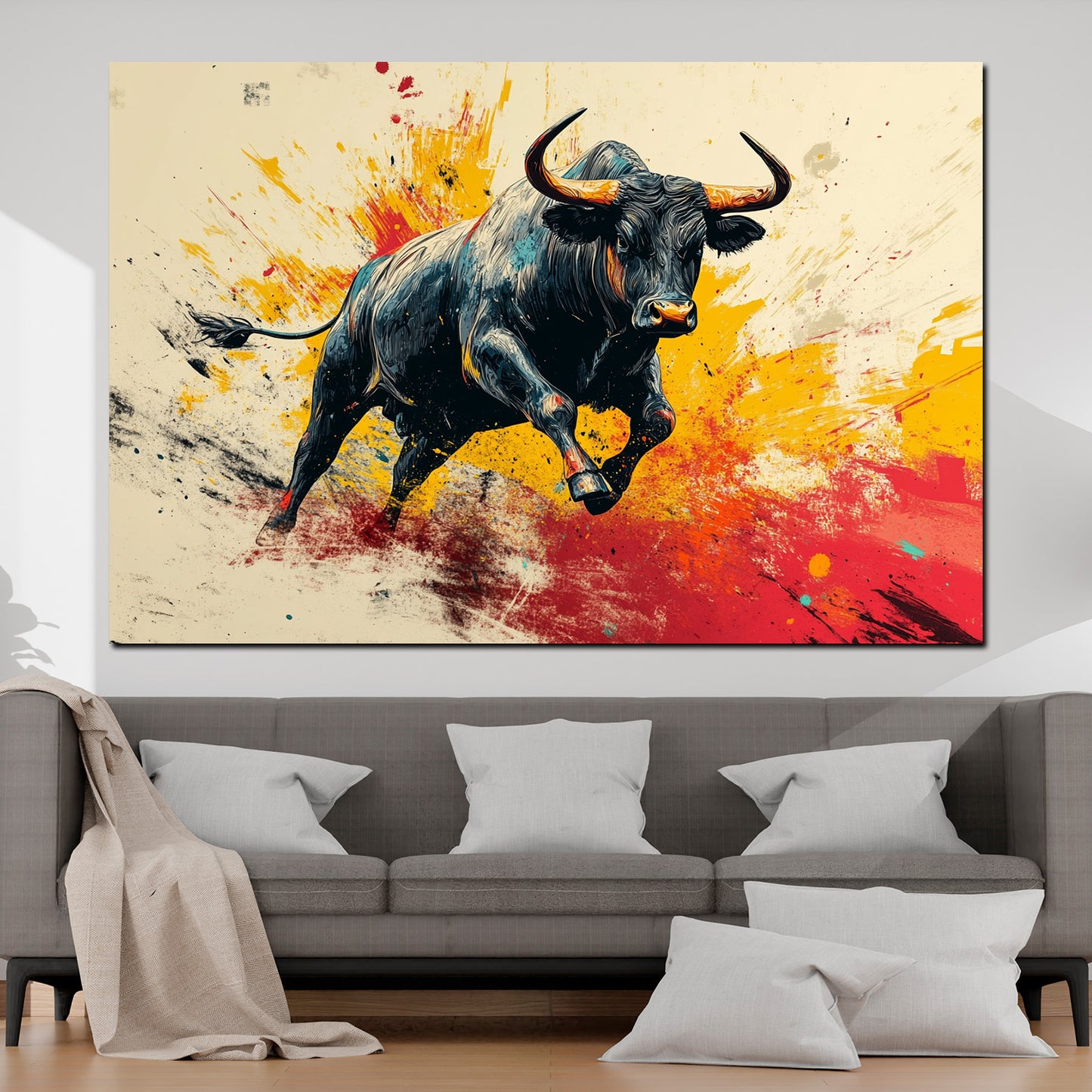 Wandbild Kunstwerk Bulle Börse Dynamik Farben Energie modern