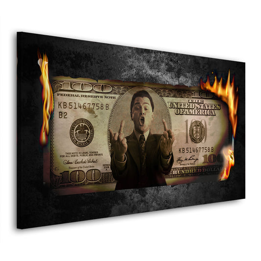Wandbild Kunstwerk Burning Dollar Geld & Erfolg Leonardo Style