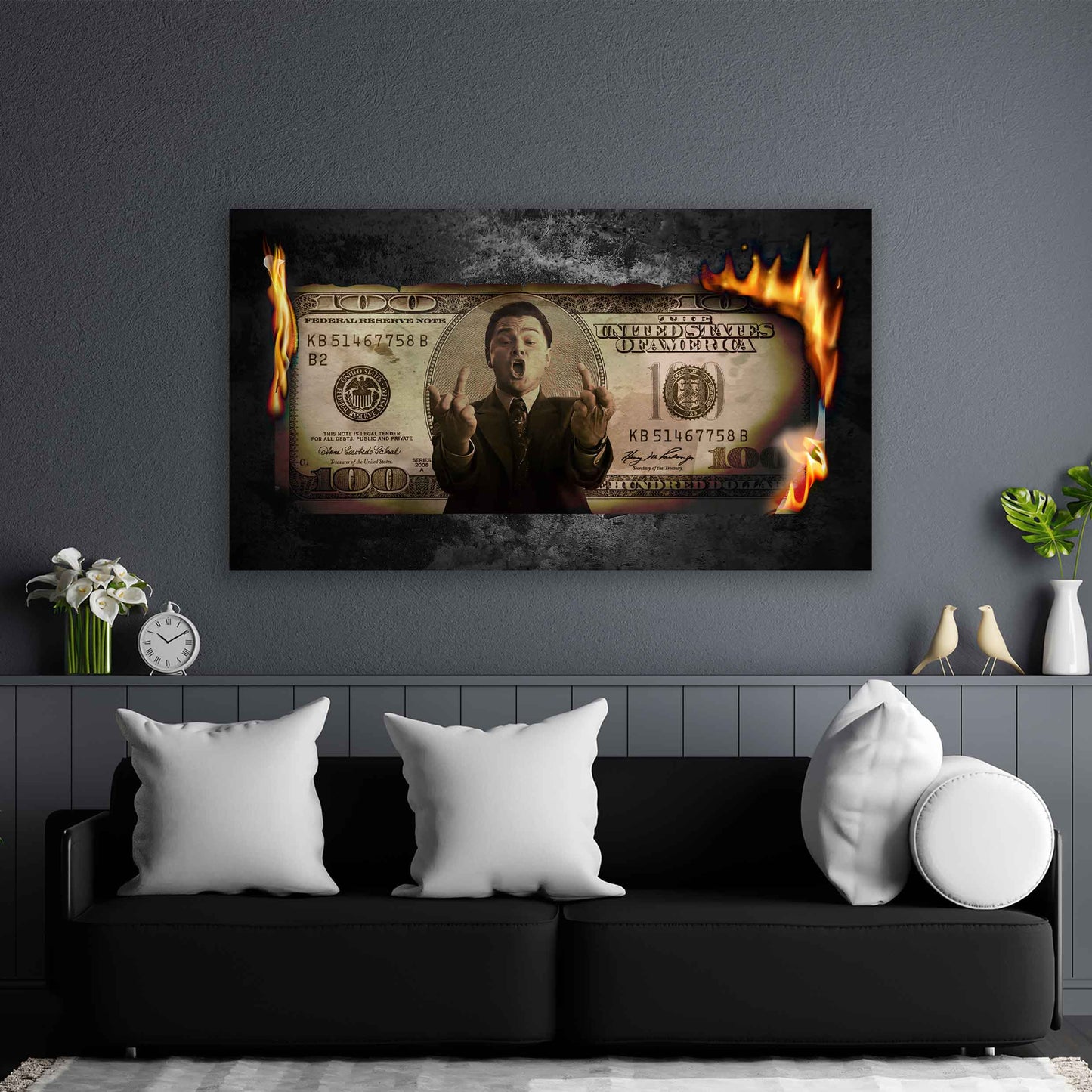 Burning Dollar Geld & Erfolg Leonardo Style Wandbild Kunstwerk