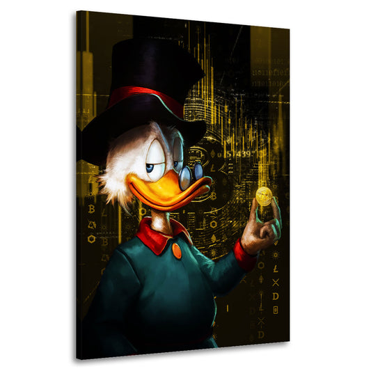 Dagobert Pop Art Bitcoin Gold Edition, Comic Wandbild Kunstwerk