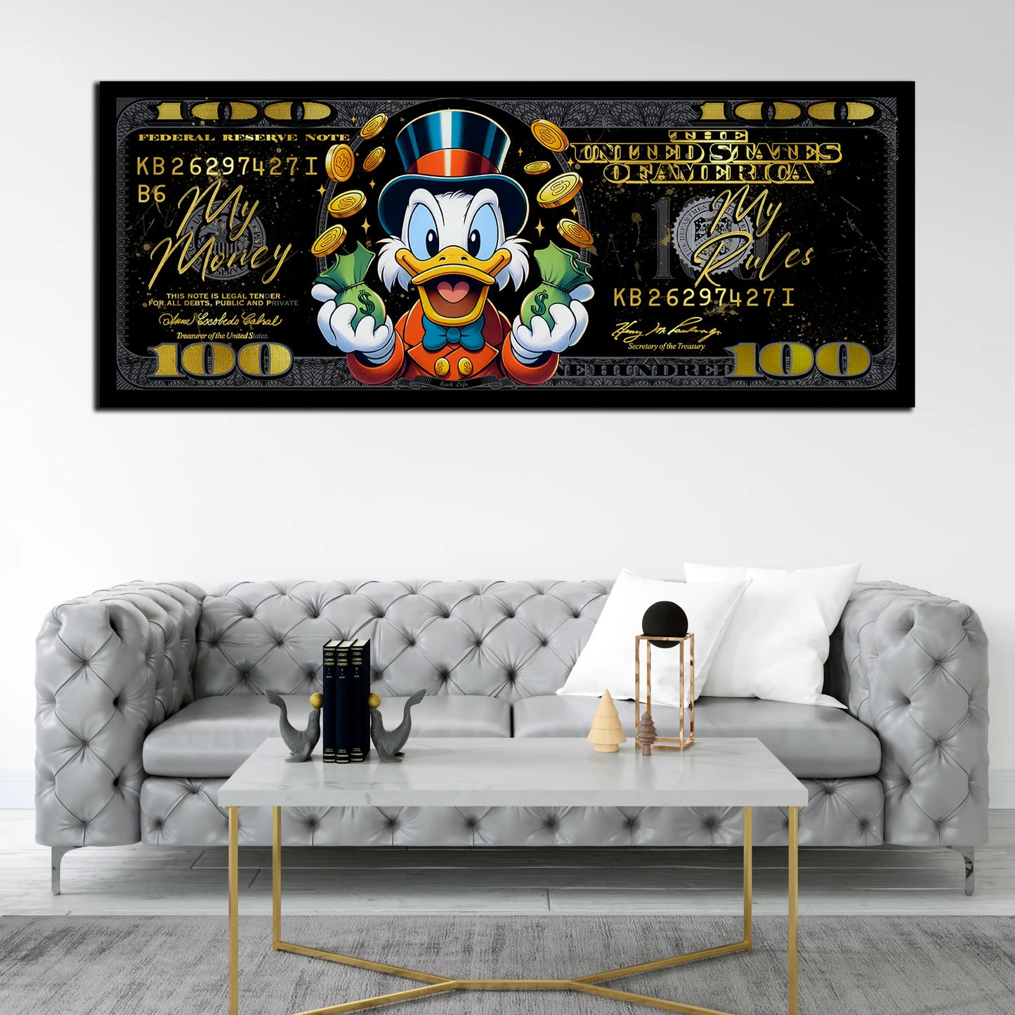 Wandbild Kunstwerk Dollar Duck My Money My Rules Black