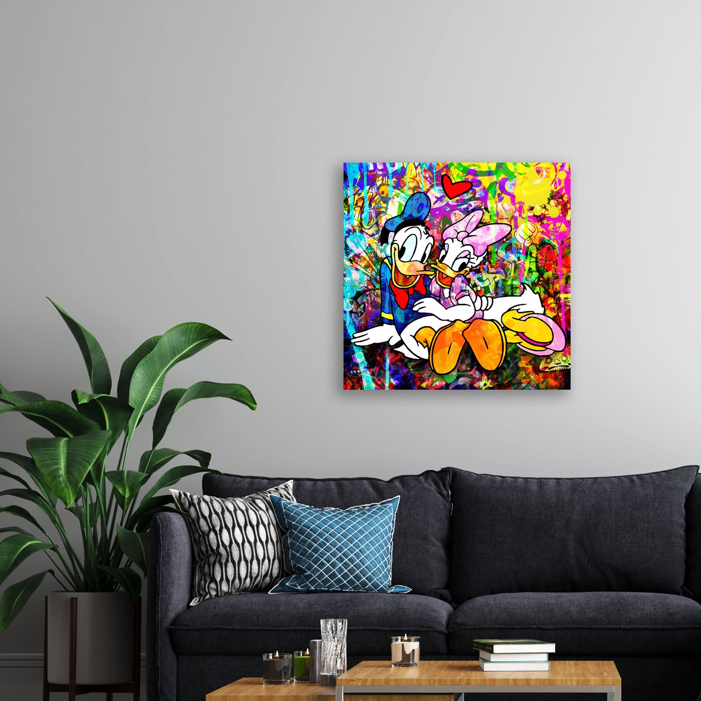 Duck In Love Pop Art, Comics Wandbild Kunstwerk
