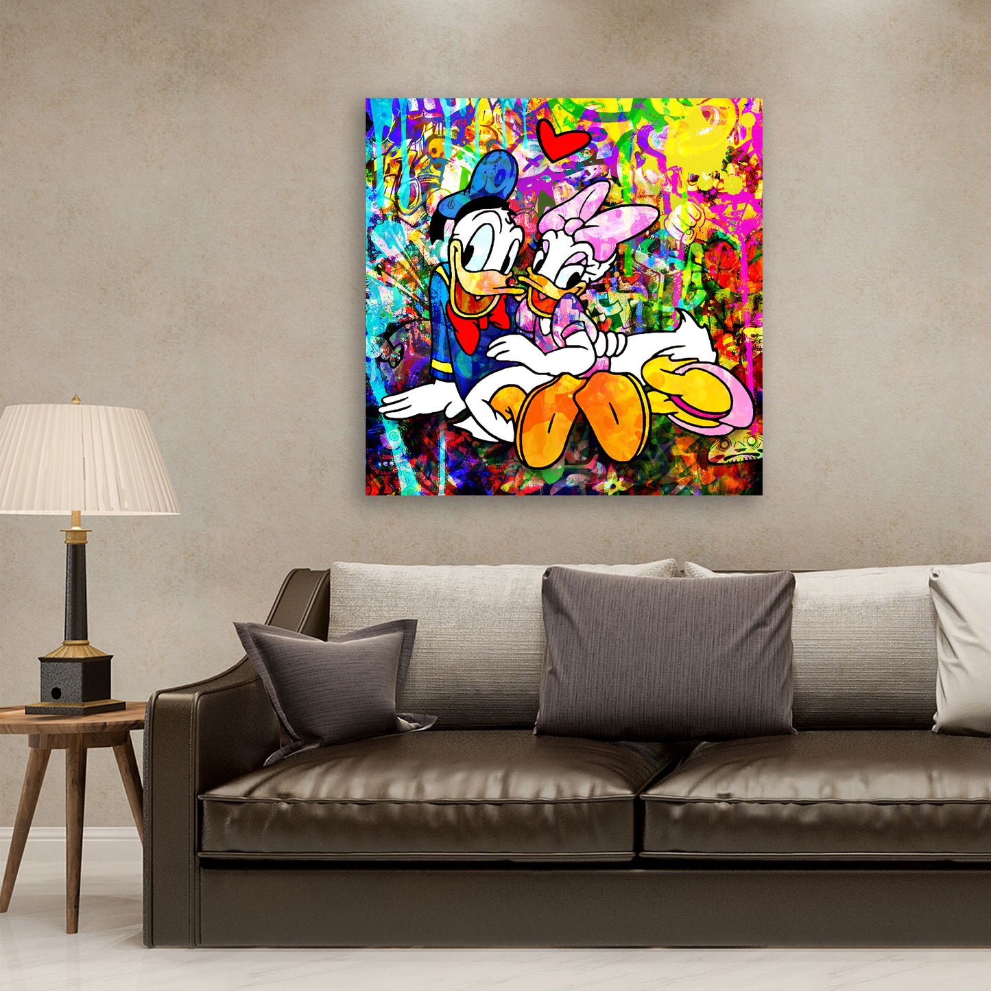 Duck In Love Pop Art, Comics Wandbild Kunstwerk