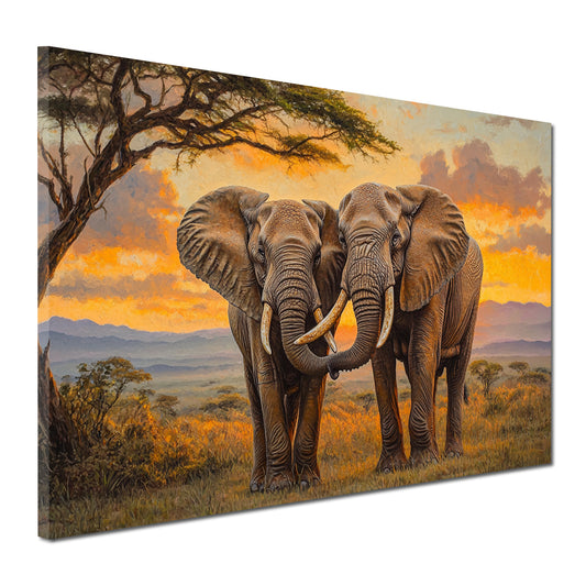 Elefantenpaar Abendlicht Wildnis Wandbild Kunstwerk