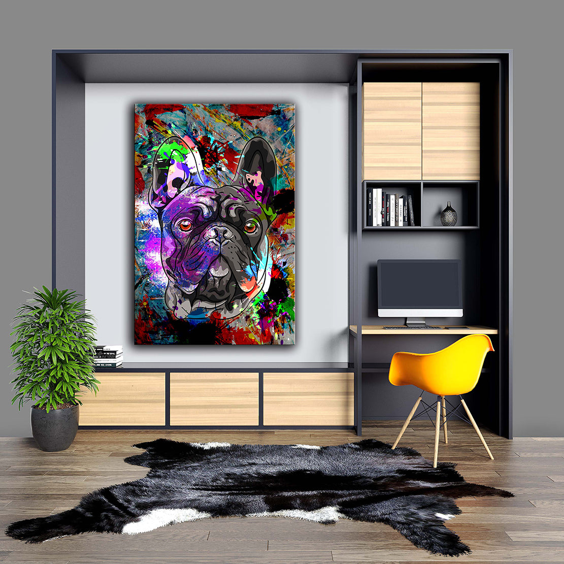 Französische Bulldogge Abstract Colour Tiere, Pop Art Wandbild Kunstwerk