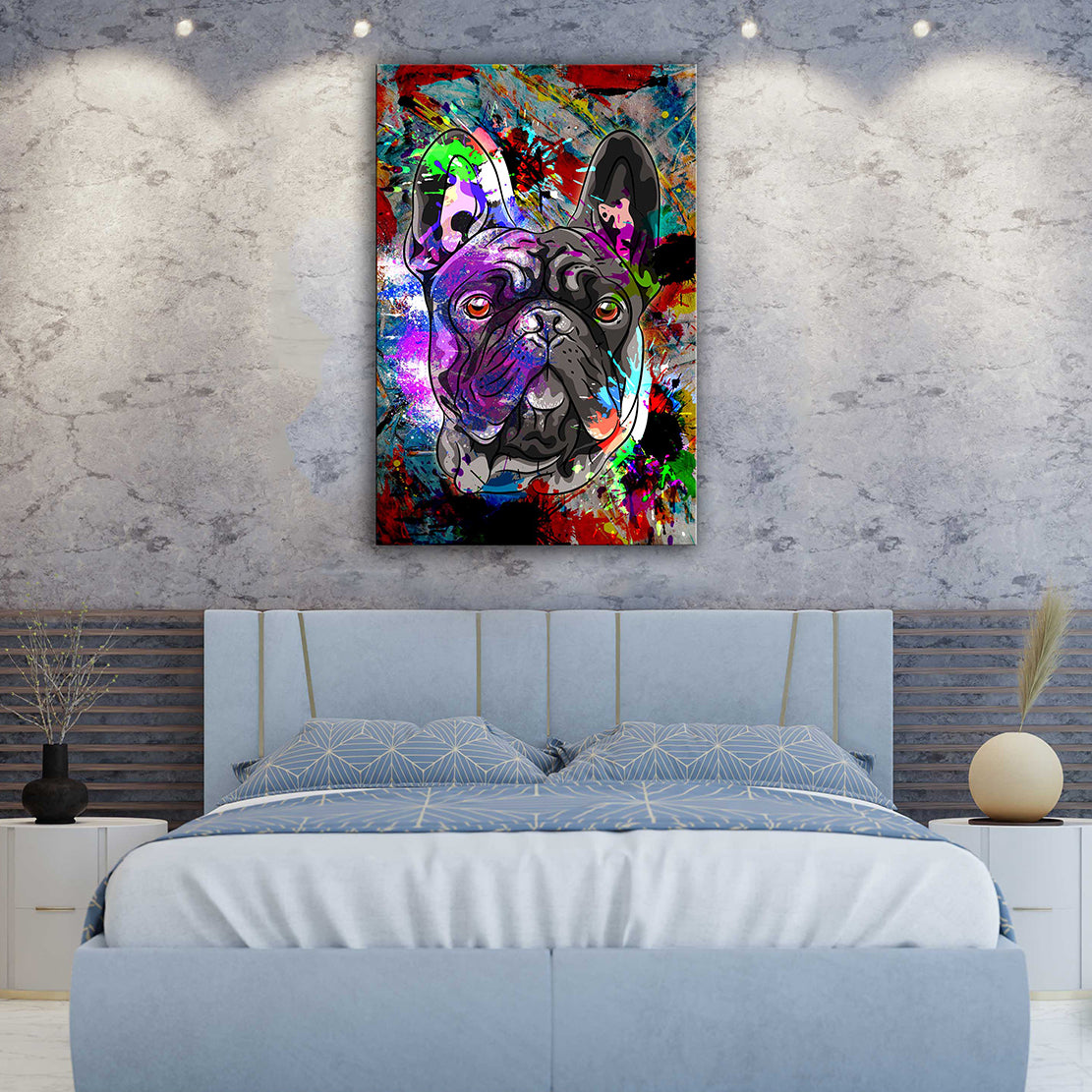 Französische Bulldogge Abstract Colour Tiere, Pop Art Wandbild Kunstwerk