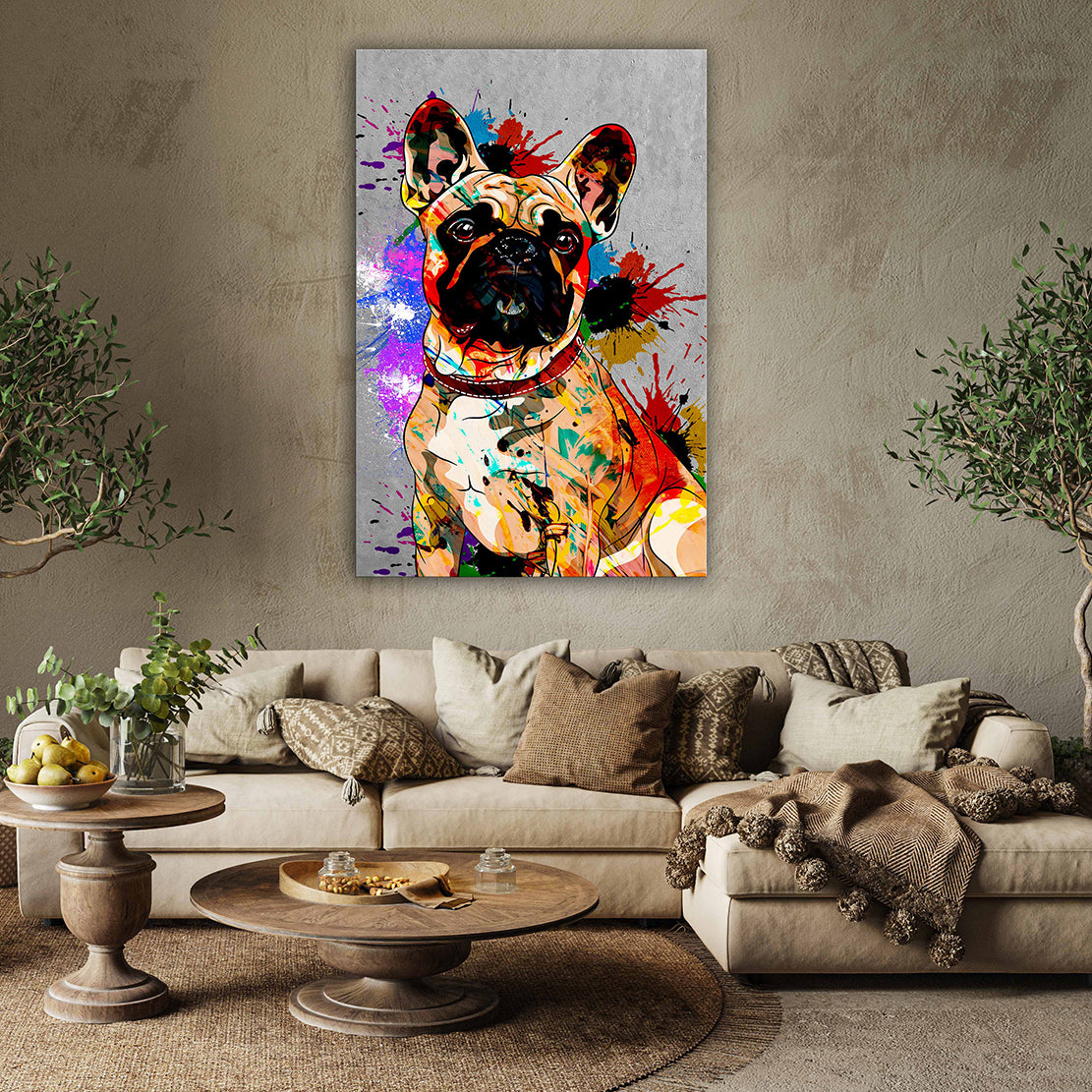 Französische Bulldogge Abstract Tiere, Pop Art Wandbild Kunstwerk