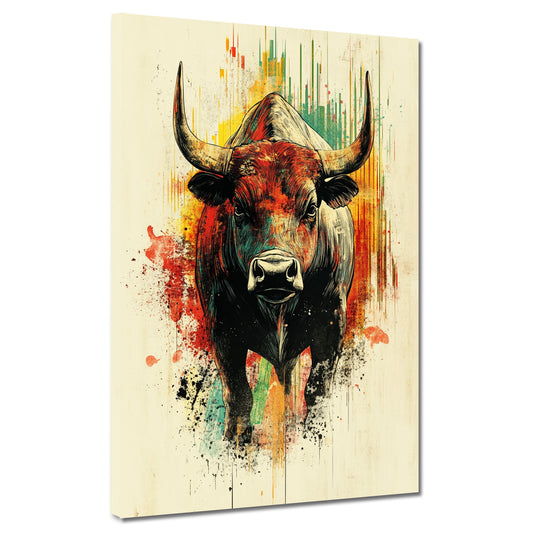 Wandbild Kunstwerk Geld und Erfolg Börse Bulle bunt Motivation