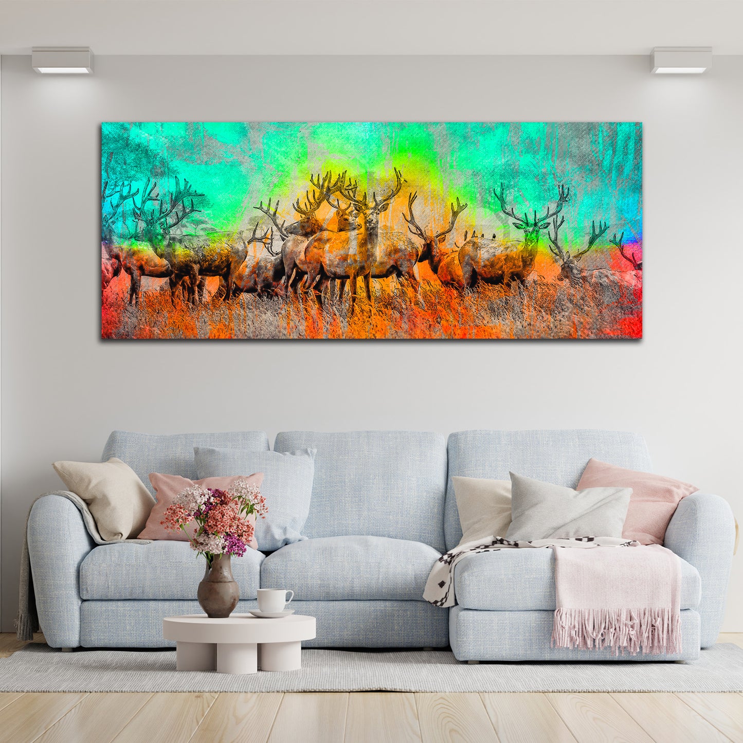 Hirsche Herde Colour Edition astrakt Wandbild Kunstwerk