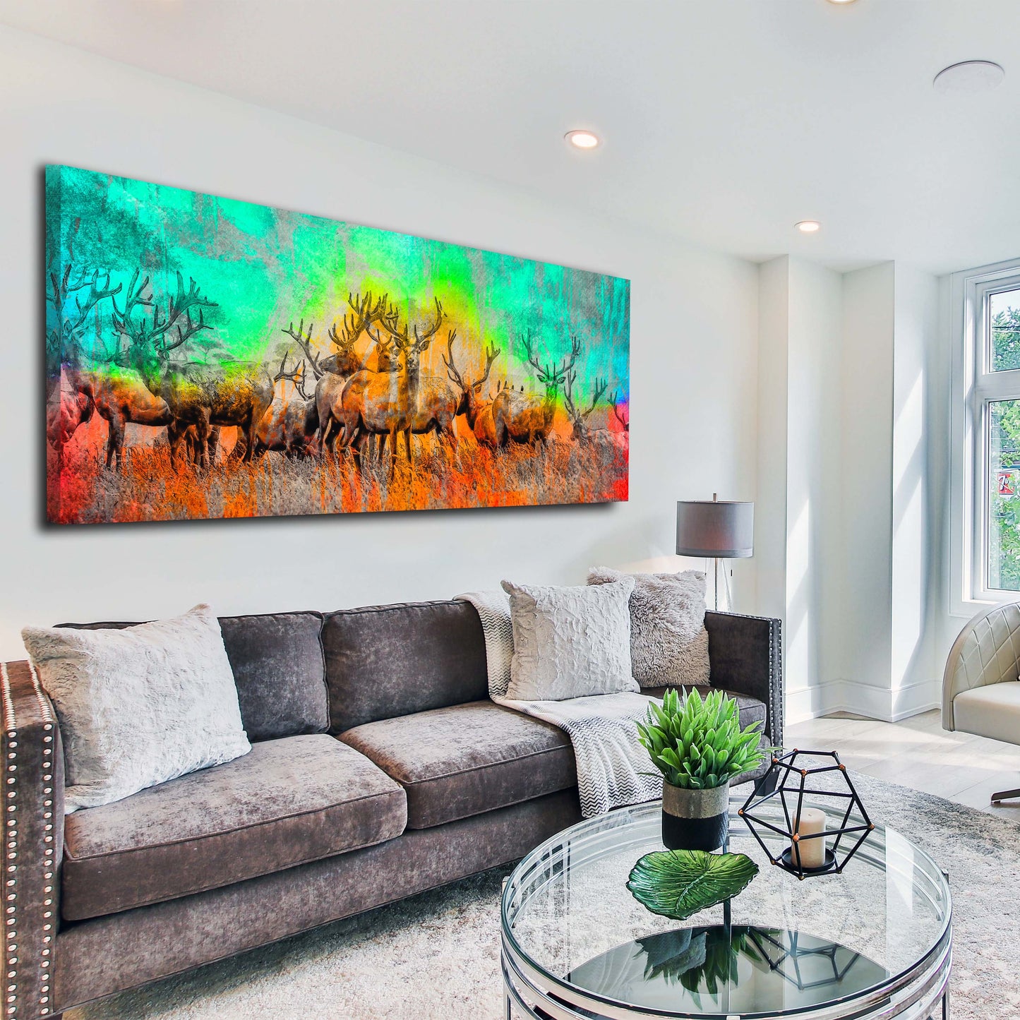 Hirsche Herde Colour Edition astrakt Wandbild Kunstwerk